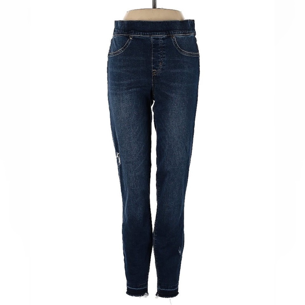 SPANX Jeggjngs Jeans High Waist Dark Distressed Denim Small